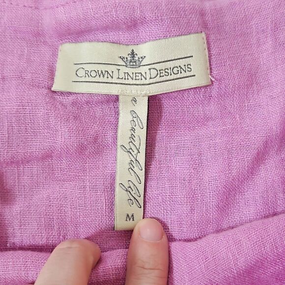 Crown Linen Designs Womens Purple Elbow Sleeve Blouse Size M 100% Linen Mature - Picture 5 of 10